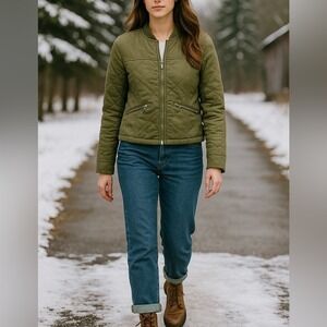 Lily & Lottie Olive Green Quilted Bomber Jacket Coat